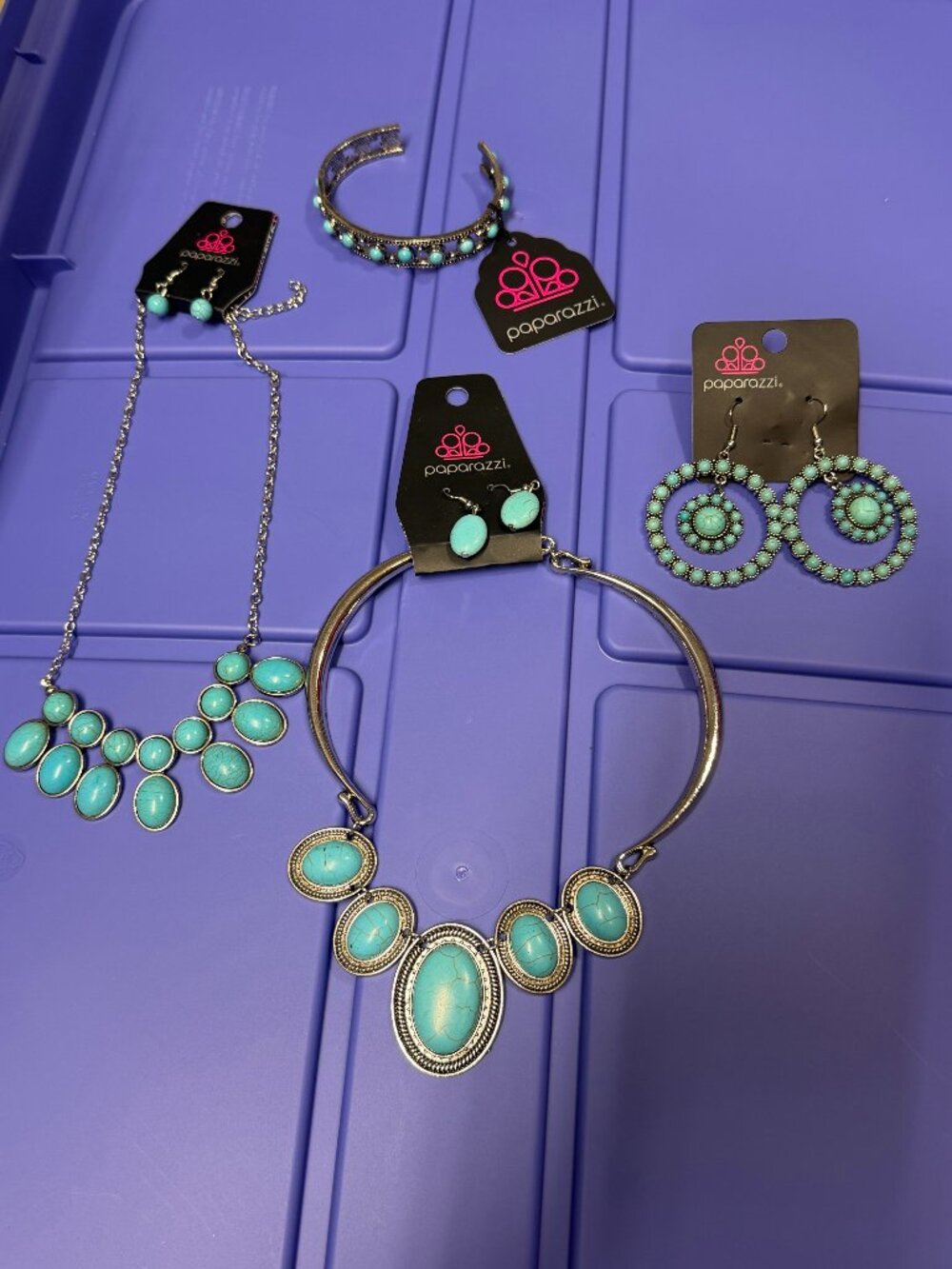 Paparazzi Turquoise Color Jewelry Bundle 2 Necklace Sets Earrings Cuff